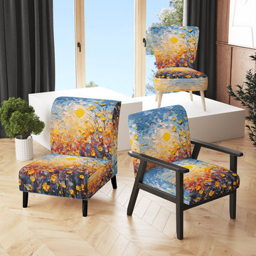 Summer Flower Field Of Poppies And Buttercups - Upholstered Traditional Accent Chairs